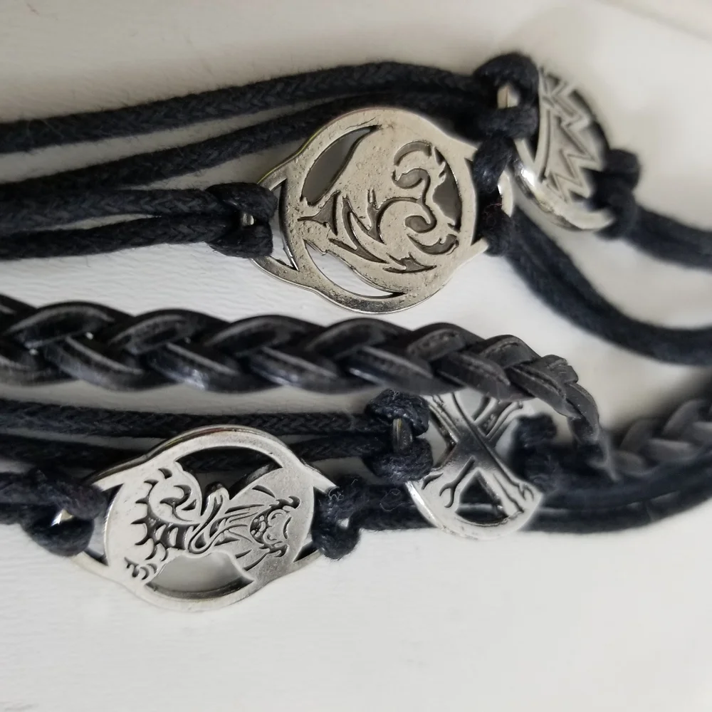 Disney Pirates of the Caribbean Black Leather Charm Bracelet Unisex Whimsygoth